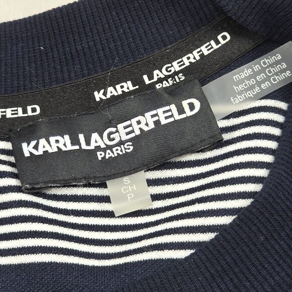 Karl Lagerfeld Paris Sweater Dress Women Small Striped Pocket Zipper Karl patch - Picture 6 of 10
